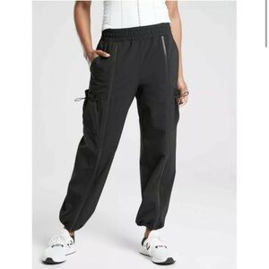 Athleta Stay Fly Pant Black Baggy Cargo Zip Joggers